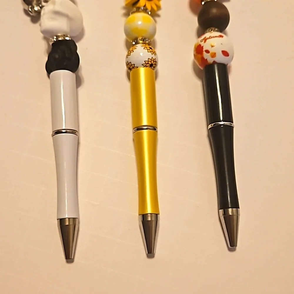 Hand Crafted beaded pens Set of 3 holiday motif handmade halloween fall floral
